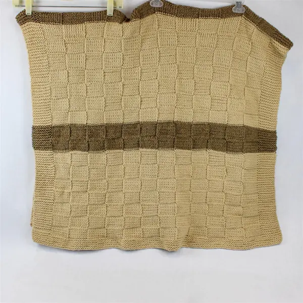 Handmade Beige/Brown Striped Patterned Small Knitted Throw Blanket 39" x 72"