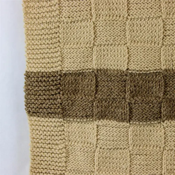 Handmade Beige/Brown Striped Patterned Small Knitted Throw Blanket 39" x 72"