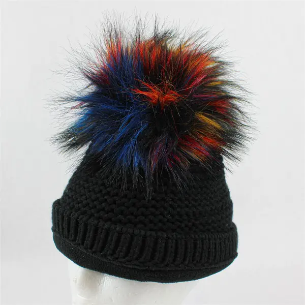Lot of 3 Women's Black & Gray Knit Beanies with Poms One Size