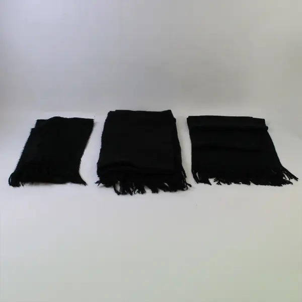 Lot of 3 Solid Black Fringed Knit Rectangle Scarves