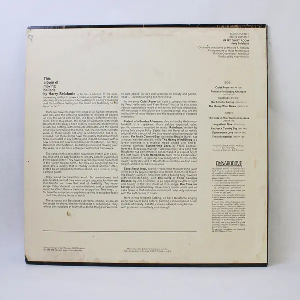 Harry Belafonte In My Quiet Room 12" Vinyl Record