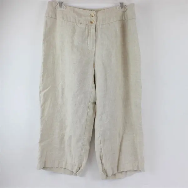 Harve Benard Women's L Petite Tan 100% Linen Flowy Capri Pants