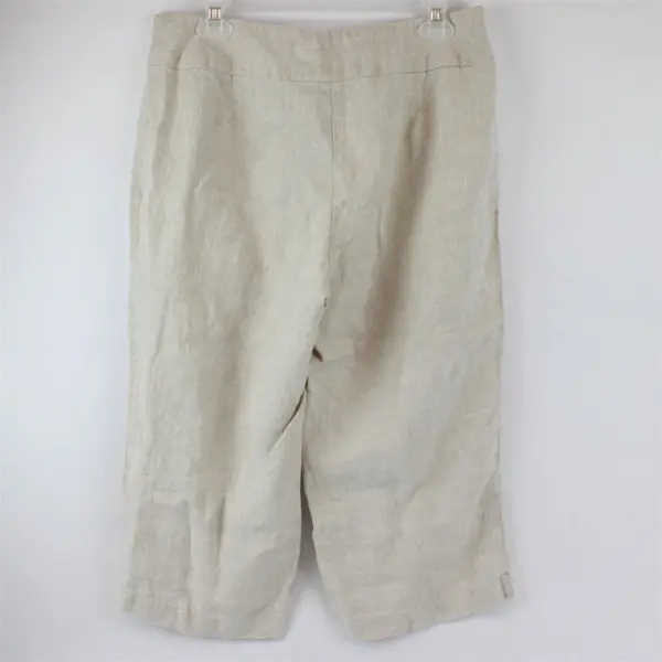 Harve Benard Women's L Petite Tan 100% Linen Flowy Capri Pants