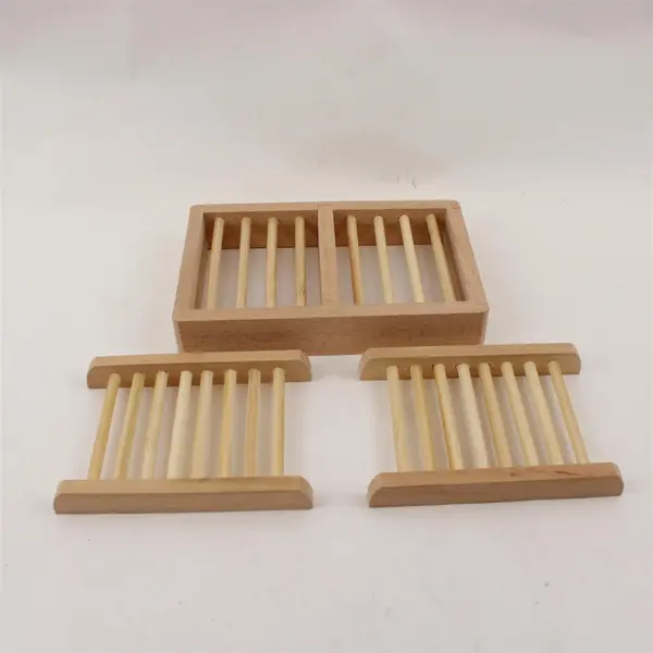 Lot of 3 Wooden Soap Dishes Trays Bathroom Countertop Natural