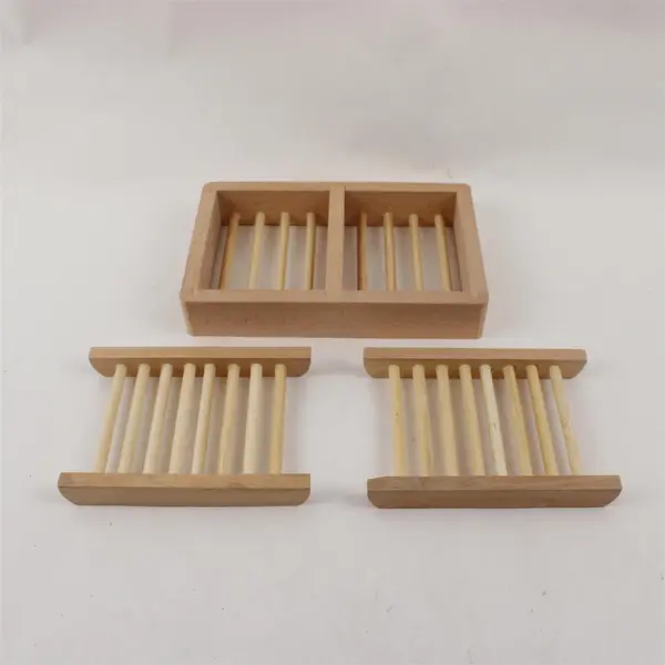 Lot of 3 Wooden Soap Dishes Trays Bathroom Countertop Natural