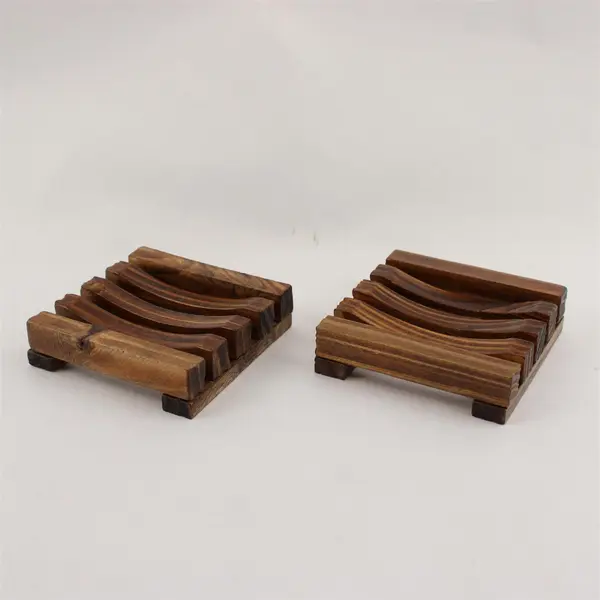 Lot of 2 Dark Wood Soap Trays Dishes - Bathroom Kitchen Soap Dish