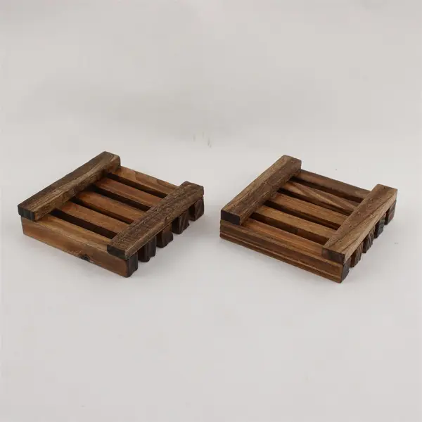 Lot of 2 Dark Wood Soap Trays Dishes - Bathroom Kitchen Soap Dish
