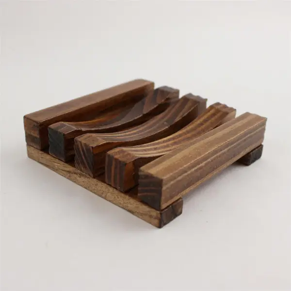 Lot of 2 Dark Wood Soap Trays Dishes - Bathroom Kitchen Soap Dish