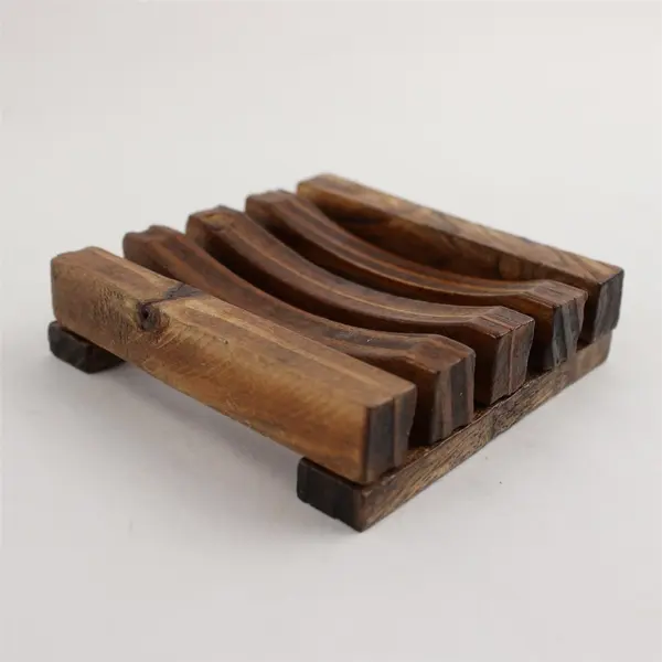 Lot of 2 Dark Wood Soap Trays Dishes - Bathroom Kitchen Soap Dish