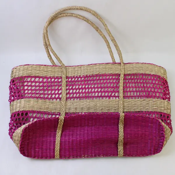 Pink Woven Sea Grass Festival Beach Bag Tote 13.5"
