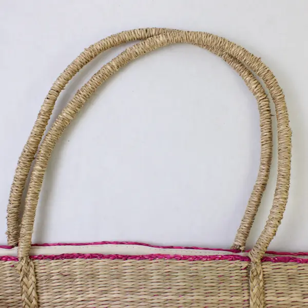 Pink Woven Sea Grass Festival Beach Bag Tote 13.5"