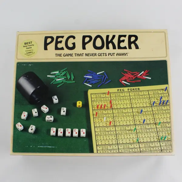 Vintage 1993 Peg Poker Board Game w/Card Dice, Wheeler Games #0010