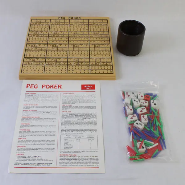 Vintage 1993 Peg Poker Board Game w/Card Dice, Wheeler Games #0010