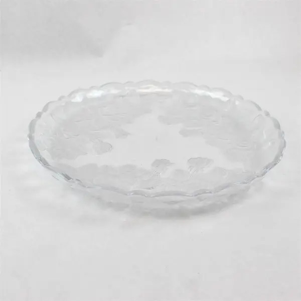 Home Beautiful Rose Pearls Pattern Clear Glass Crystal Deep Round Platter 14"