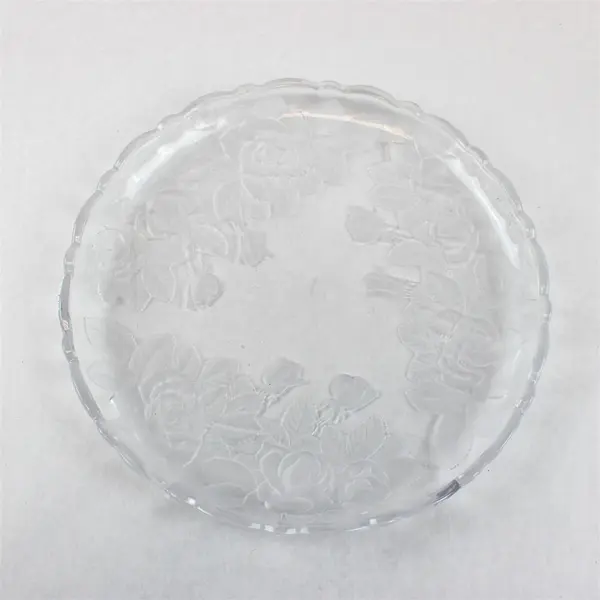 Home Beautiful Rose Pearls Pattern Clear Glass Crystal Deep Round Platter 14"