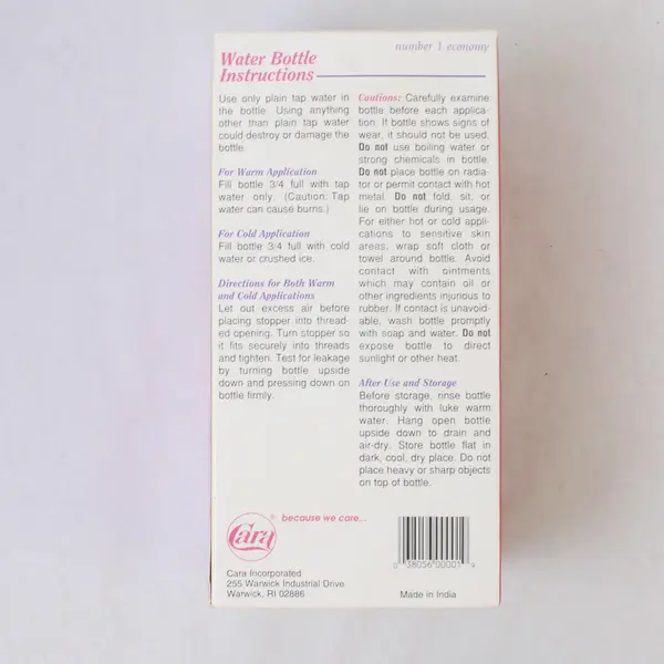 CARA Hot Water Bottle w/Stopper 2 Quart Warm or Cold Model #1 Economy in Box