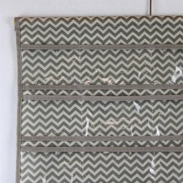 Hanging Jewelry/Accessory Organizer, Grey & White Chevron Design 24 Pockets