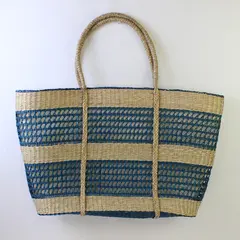 Teal Blue Woven Sea Grass Festival Beach Bag Tote 13.5"