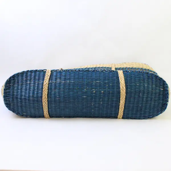 Teal Blue Woven Sea Grass Festival Beach Bag Tote 13.5"