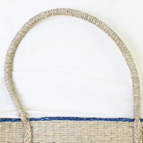 Teal Blue Woven Sea Grass Festival Beach Bag Tote 13.5"