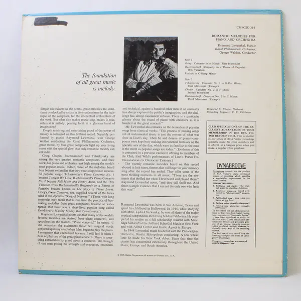 Romantic Melodies For Piano And Orchestra 12" Vinyl Record