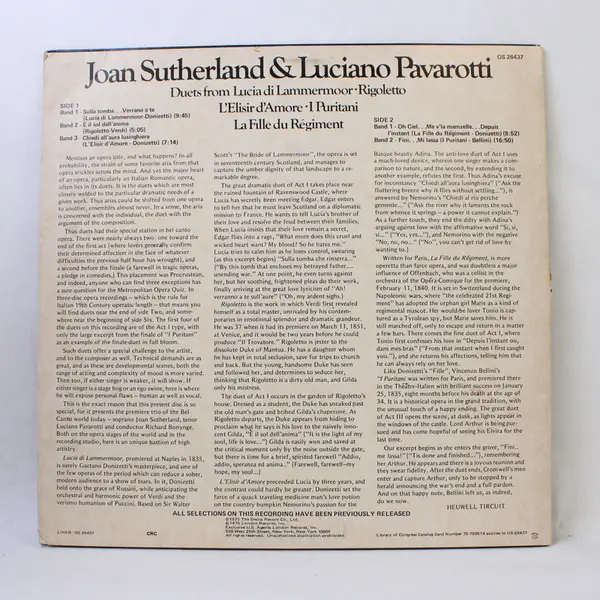 Joan Sutherland & Luciano Pavarotti,  Duets, 12" Vinyl Record
