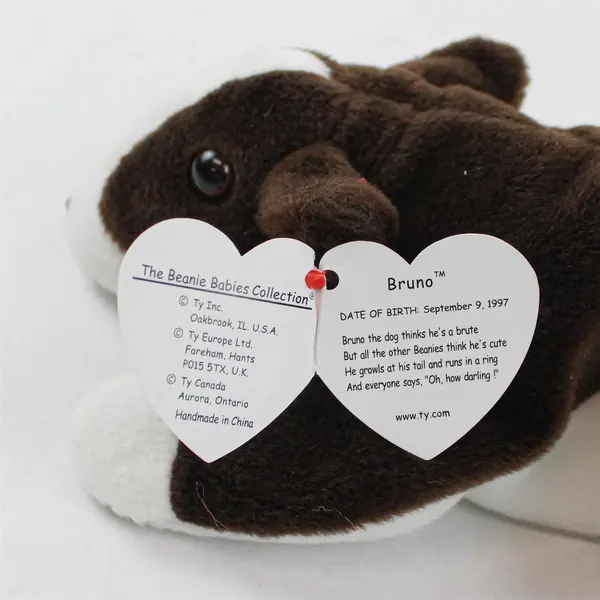 1997 Ty Beanie Baby Bruno The Bull Terrier Stuffed Toy with Tag Protector