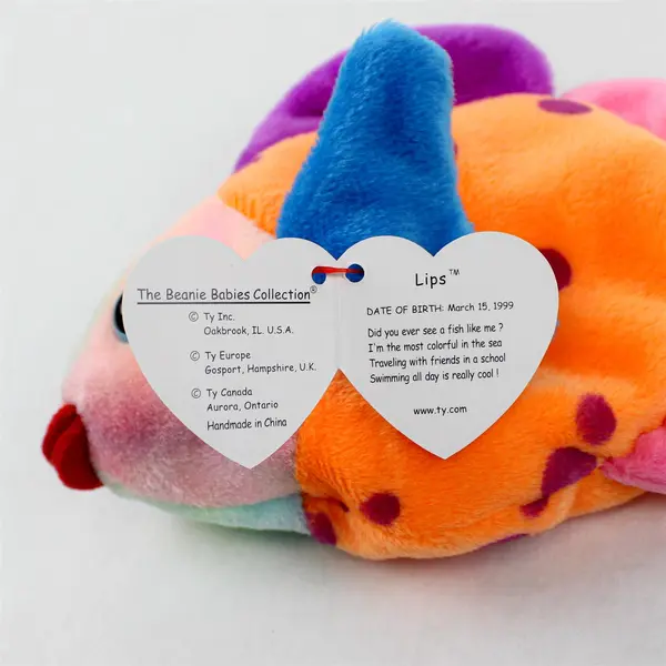 RARE 1999 TY Beanie Baby LIPS Fish PE Pellets Retired w/ Tag Protector