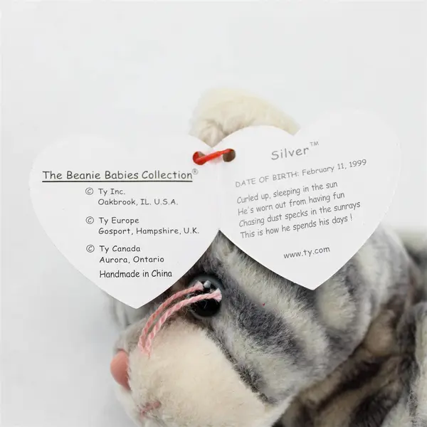 TY Beanie Baby SILVER the Cat Tag Protector - Retired Very Good