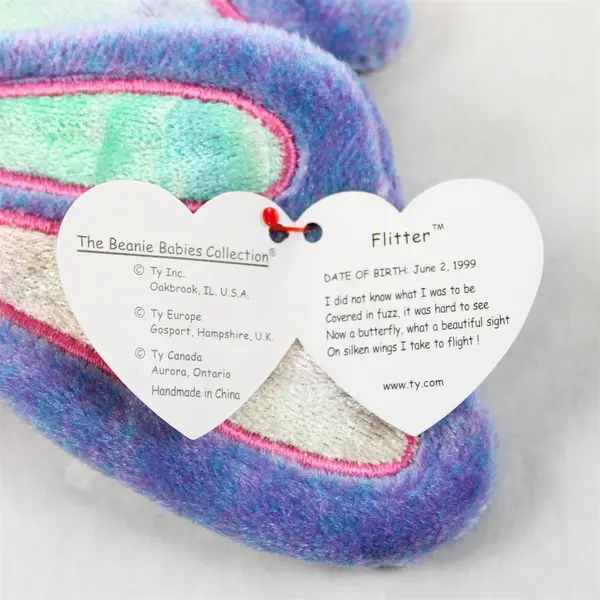 TY Beanie Baby, Flitter The Butterfly Plush 1999 Tag Protector