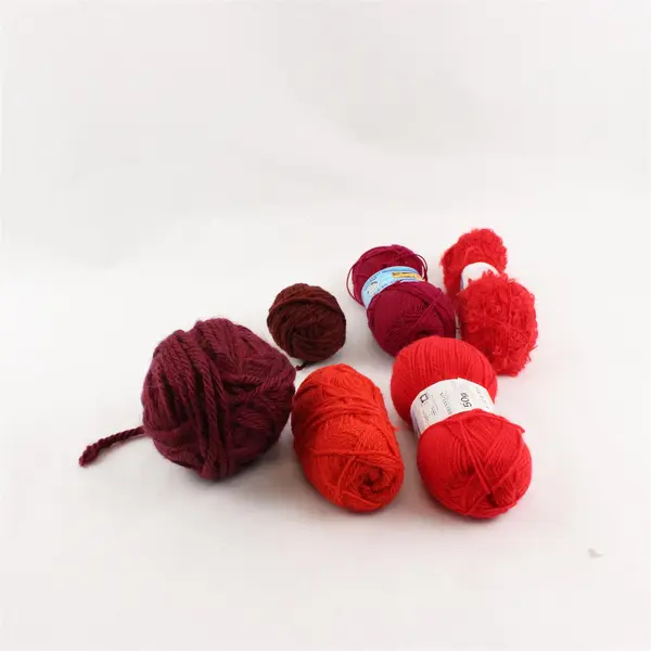 Lot of 6 Vintage Skeins/Balls of Red & Burgundy Yarn, 3 unused 