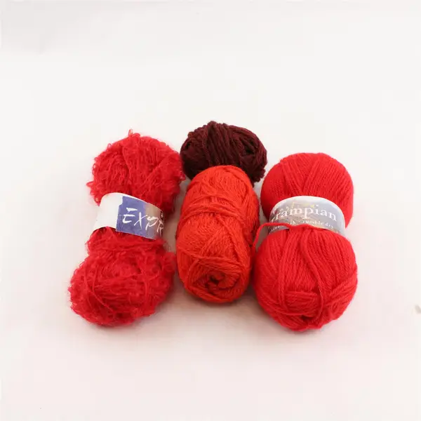 Lot of 6 Vintage Skeins/Balls of Red & Burgundy Yarn, 3 unused 