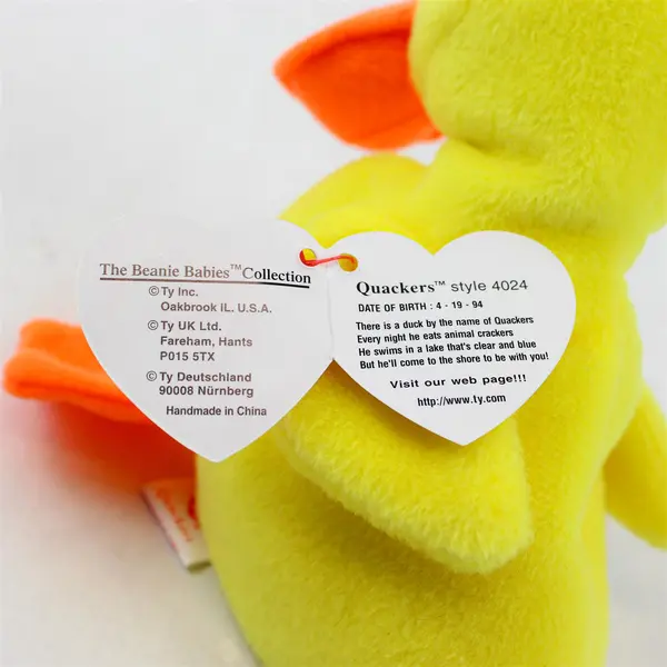 TY Beanie Baby Quackers 1993 Yellow Duck With Ear Tag Errors 1994 Plush Toy 4024