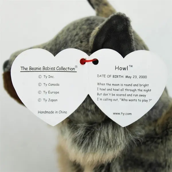 Vintage 2000 Ty Beanie Baby HOWL the Wolf 7 Inch Plush with Tag Protector