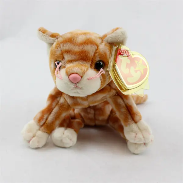 TY Beanie Baby - AMBER the Gold Tabby Cat- Tag Protector