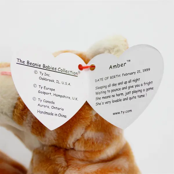 TY Beanie Baby - AMBER the Gold Tabby Cat- Tag Protector