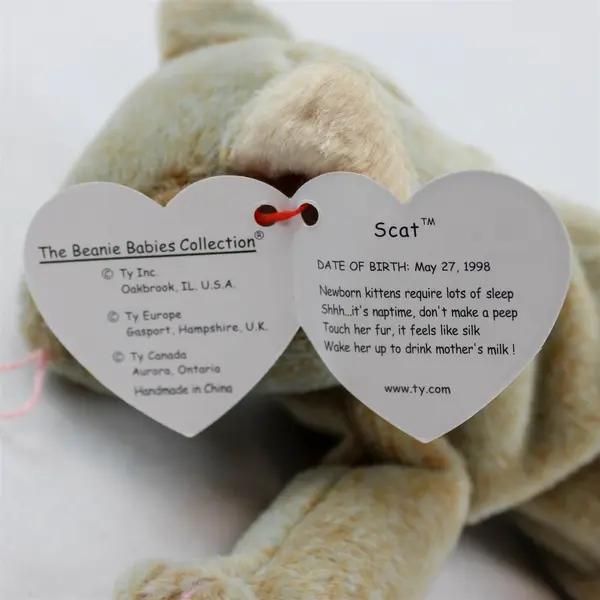 SCAT 1999 Ty Beanie Babies Light Brown Floppy CAT Baby Tag Protector