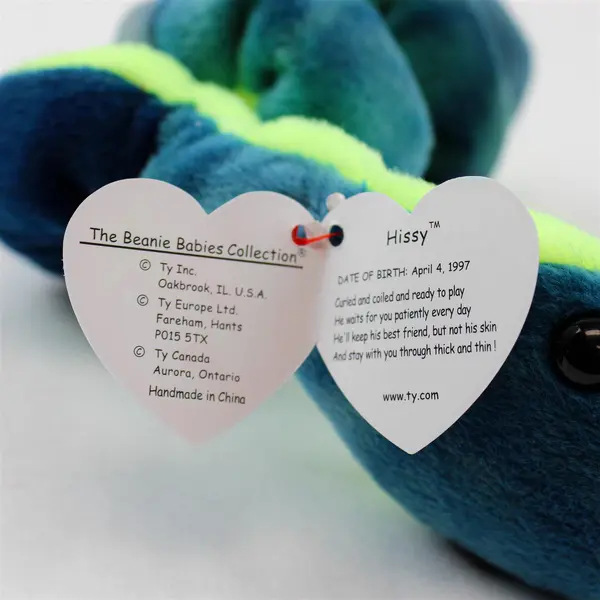 TY Beanie Baby HISSY Snake 1997 Retired Very Good w/ Original Tag & Protector