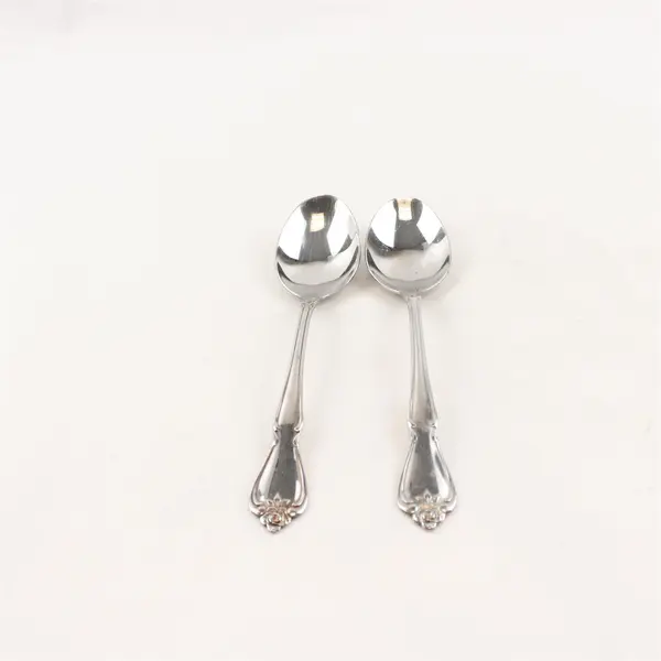 Lot Of 2 Oneida Arbor Rose-True Rose Stainless Steel Place/Oval Soup Spoons