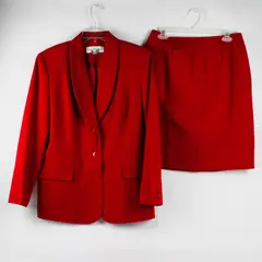 Norton McNaughton Women's 10 (Jacket) and 12 (Skirt) Red 100% Wool Matching Set