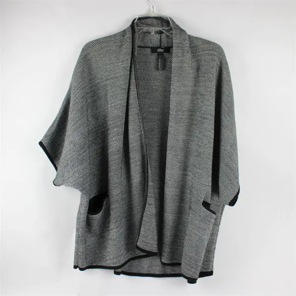 S.Oliver Black Label Women's 2XL Black & White Checkered Knit Open Front Cape 