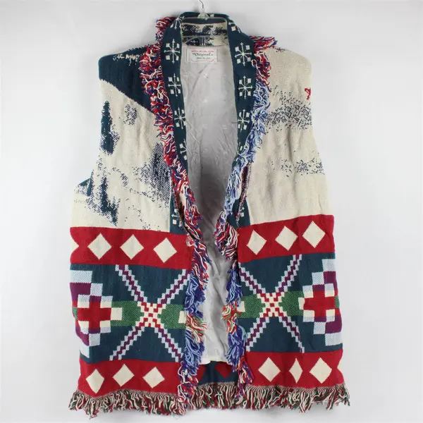 VTG An Original -Jems by Jan Adult XL/2XL Multicolor Cotton Tapestry Fringe Vest