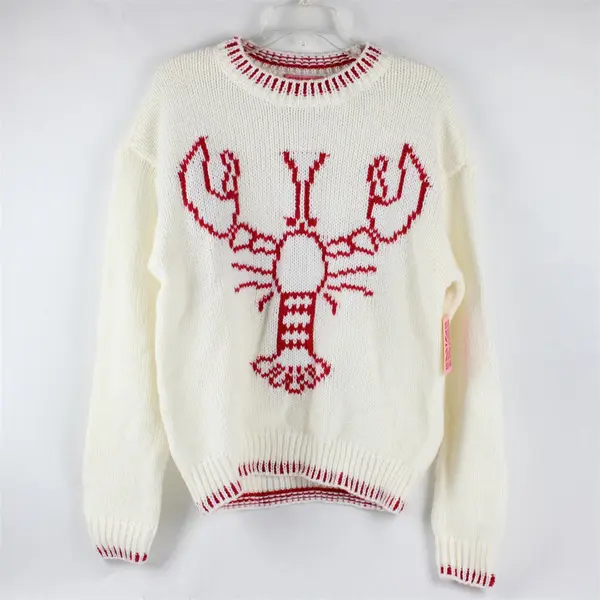 NWT Coco and Shay Women's XL White/Red Lobster Graphic Knit Pullover Sweater