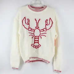 NWT Coco and Shay Women's XL White/Red Lobster Graphic Knit Pullover Sweater