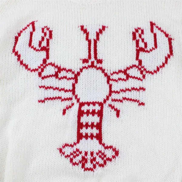 NWT Coco and Shay Women's XL White/Red Lobster Graphic Knit Pullover Sweater