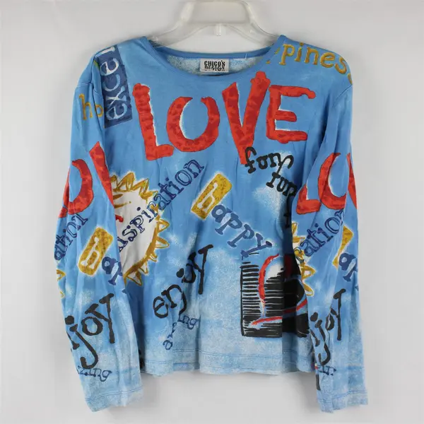 Chico's Design Women's XL/2XL Blue Graffiti Street Style 1/2 Sleeve Shirt