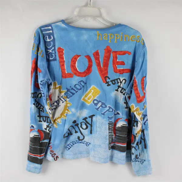 Chico's Design Women's XL/2XL Blue Graffiti Street Style 1/2 Sleeve Shirt