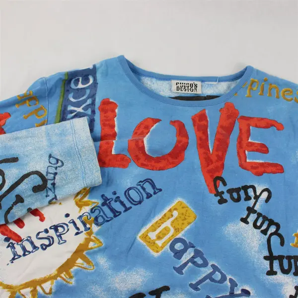 Chico's Design Women's XL/2XL Blue Graffiti Street Style 1/2 Sleeve Shirt
