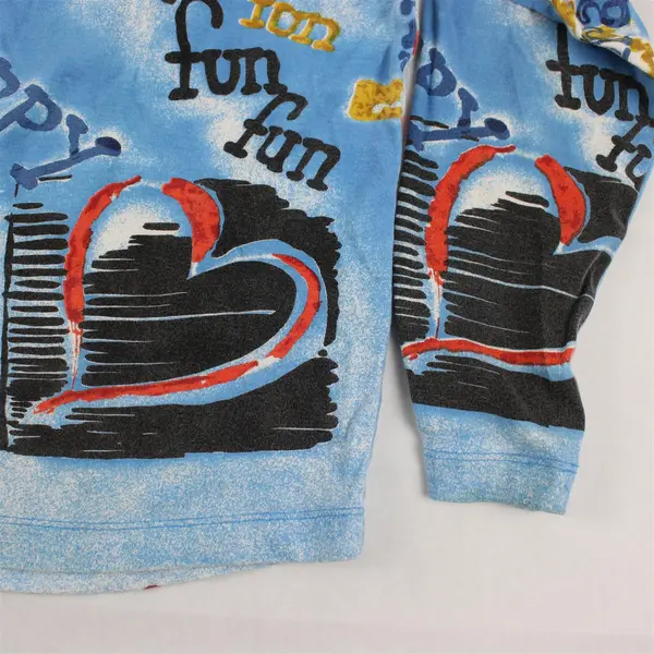 Chico's Design Women's XL/2XL Blue Graffiti Street Style 1/2 Sleeve Shirt