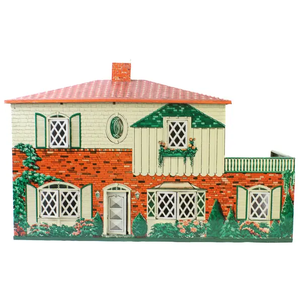 Vintage T. Cohn 1950s 2-Story Tin Litho Metal Dollhouse Mid-Century
